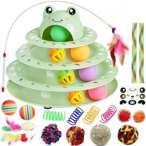 Suhaco 26 PCS Katze Spielzeug Für Indoor Kätzchen Interaktive Rolle 4-Level Track Kitty KatzeSpielzeug Mit Bunten Bällen Selbst Spielen Katze Ball Haustier Spielzeug Für Langeweile (grün) von Suhaco