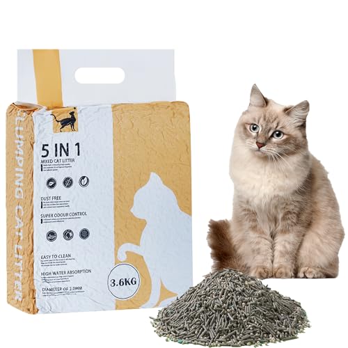 Suhaco 5-in-1 gemischtes klumpendes Katzenstreu, staubfrei, natürlich spülbar, geruchsfrei, Aktivkohle, Ultra-saugfähig und schnell trocknend, Katzenstreu für Katzentoilette, 3,6 kg/Packung (1 Pack) von Suhaco
