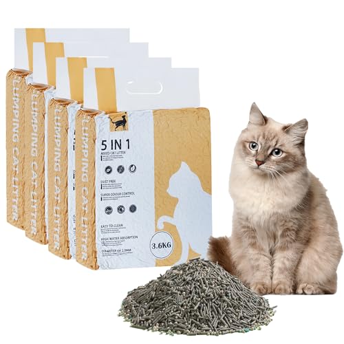 Suhaco 5-in-1 gemischtes klumpendes Katzenstreu, staubfrei, natürlich spülbar, geruchsfrei, Aktivkohle, Ultra-saugfähig und schnell trocknend, Katzenstreu für Katzentoilette, 3,6 kg/Packung (4 Pack) von Suhaco