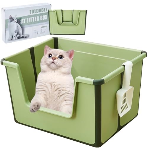 Suhaco Faltbare Katzentoilette, Kätzchentoilette, offene Katzentoilette mit kostenloser Schaufel (grün) von Suhaco