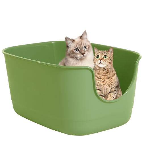 Suhaco Jumbo-Katzentoilette mit hoher Seite, Spritzschutz, offene Oberseite, 61 x 48 x 31 cm, extra tief, groß, für mehrere Katzen, Toilette, niedriger Einstieg (grün) von Suhaco