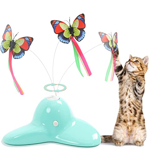 Suhaco Interaktives Katzenspielzeug für den Innenbereich, mit 360 ° drehbarem Schmetterling, Automatisches Selbstspielendes Kätzchenspielzeug (Blau) von Suhaco