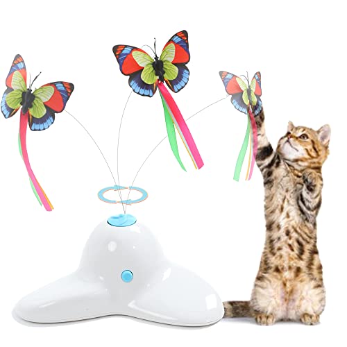 Suhaco Interaktives Katzenspielzeug für den Innenbereich, mit 360 ° drehbarem Schmetterling, Automatisches Selbstspielendes Kätzchenspielzeug (Weiß) von Suhaco