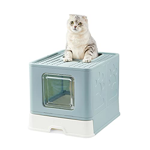 Suhaco Katzentoilette mit Deckel, Katzenklo inklusive Schaufel, Katzenklo Oben einstieg mit Löchern im Deckel, 51 x 38 x 41 cm Katzentoilette XXL (Grün) von Suhaco