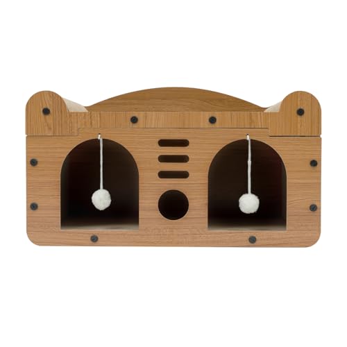 Katzenhaus aus Pappe in Rechteckiger Form - Indoor Katzenhöhle und Katzenbett mit Kratzmatte und Plüsch-Bällen, Katzenbett mit Geschwungenes Baldachin-Design, 56 * 30 * 30cm Katzenhaus aus Pappe in Rechteckiger Form - Indoor Katzenhöhle und Katzenbett mit Kratzmatte und Plüsch-Bällen, Katzenbett mit Geschwungenes Baldachin-Design, 56 * 30 * 30cm von SuhoFutus