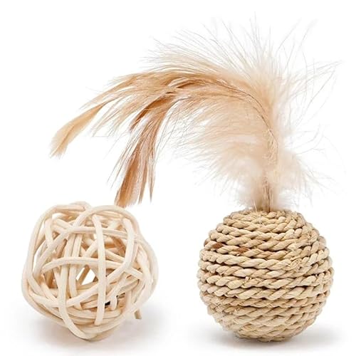 SuiHeill 2 Stück Spielzeugbälle für Haustiere, aus selbstberuhigendem Rattan, Ring aus Rattan, Klangkugel, handgewebt, Doppelkugel, Katzenspielzeug, Katzenzubehör SuiHeill 2 Stück Spielzeugbälle für Haustiere, aus selbstberuhigendem Rattan, Ring aus Rattan, Klangkugel, handgewebt, Doppelkugel, Katzenspielzeug, Katzenzubehör von SuiHeill