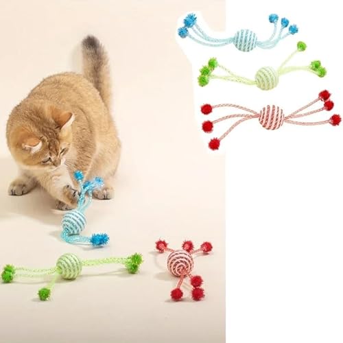 SuiHeill Interaktives Katzenspielzeug, Seil, Ballspielzeug für Haustiere, Hunde, Kätzchen, bissfest, Katzenspielzeug für Indoor-Katzen (3) von SuiHeill