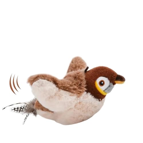 SuiHeill Interaktives Spielzeug für Katzen, elektrische Flügelflügel, wiederaufladbar, Katzenspielzeug, zwitschernder Vogel, Plüschspielzeug mit Berührung (Flapping Sparrow) von SuiHeill