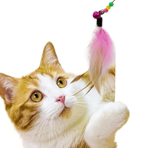 SuiHeill Interaktives Spielzeug für Katzen mit Federn, lustig, für Haustiere, für Kätzchen, mit lustigen Glocken, mit Federn, Fisch, Stab, Spielzeug für Katzen (Schwarz 1 Stück) von SuiHeill