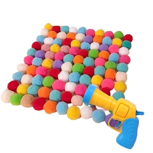 SuiHeill Katzenspielzeug, lustiges interaktives Spielzeug, der Plüschball wirft einen leisen Rückprallball zum Necken von Katzen, Mini-Shooter kreativ, Zubehör für Haustiere (30 Bälle und Gun) von SuiHeill