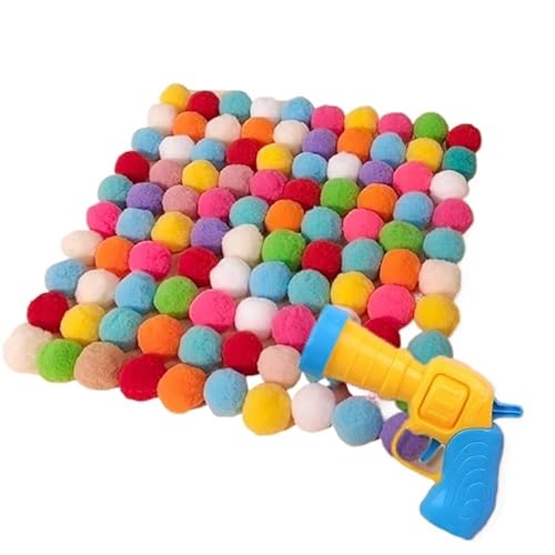 SuiHeill Katzenspielzeug, lustiges interaktives Spielzeug, der Plüschball wirft einen leisen Rückprallball zum Necken von Katzen, Mini-Shooter kreativ, Zubehör für Haustiere (50 Balla und Gun) von SuiHeill