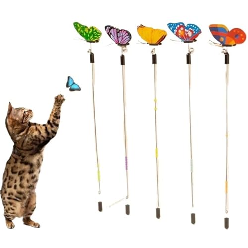 SuiHeill Katzenspielzeug in Schmetterlingsform, einziehbarer Stab für Katzen, interaktives Federspielzeug mit Glöckchen, Zubehör für Haustiere von SuiHeill
