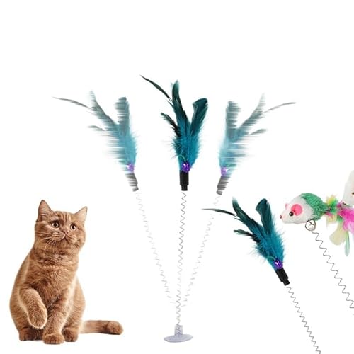 SuiHeill Katzenspielzeug mit Feder, interaktives Spielzeug mit Saugnapf und Feder, Spielzeug für Haustiere, zufällige Farbe, Zubehör für Katzen (Elastic Mouse) von SuiHeill