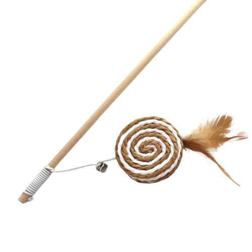 SuiHeill Lustiger Stab in Form von Maus und Katzenfedern mit Glöckchen zum Spielen, künstliche Maus, lustiges Spielzeug für Kätzchen, interaktive Angelrute (runder Kuchenfeder) von SuiHeill