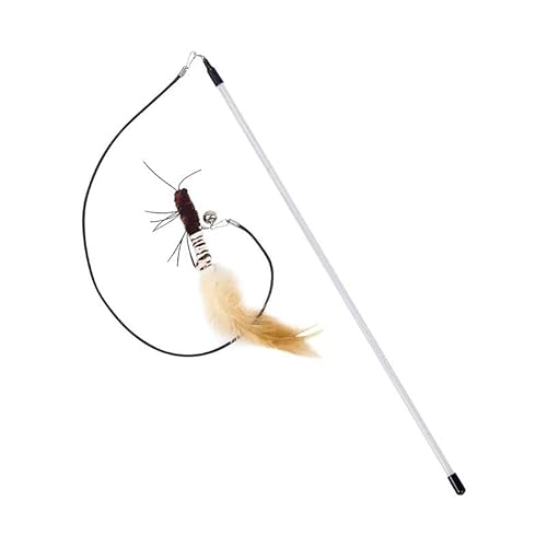 Teasing Cat Stick Kopf mit oder ohne Drahtstab, Libellenfeder, Katzenzubehör, interaktives lustiges Haustier-Katzenspielzeug-Zubehör (Braun A) von SuiHeill