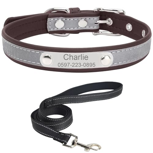 Personalisiertes Hundehalsband mit Leine. Reflektierendes Hundehalsband mit personalisiertem Anhänger. Hundehalsband aus Edelstahl-Leder für kleine, mittlere und große Hunde Personalisiertes Hundehalsband mit Leine. Reflektierendes Hundehalsband mit personalisiertem Anhänger. Hundehalsband aus Edelstahl-Leder für kleine, mittlere und große Hunde von Suiecuor
