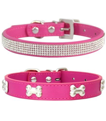 Suiecuor 2 teiliges lederhalsband Hund, hundehalsband Strass welpenhalsband mit Metallknochen Dekoration geeignet für kleine mittelgroße Hunde und Katzen Dunkelrosa XS Suiecuor 2 teiliges lederhalsband Hund, hundehalsband Strass welpenhalsband mit Metallknochen Dekoration geeignet für kleine mittelgroße Hunde und Katzen Dunkelrosa XS von Suiecuor