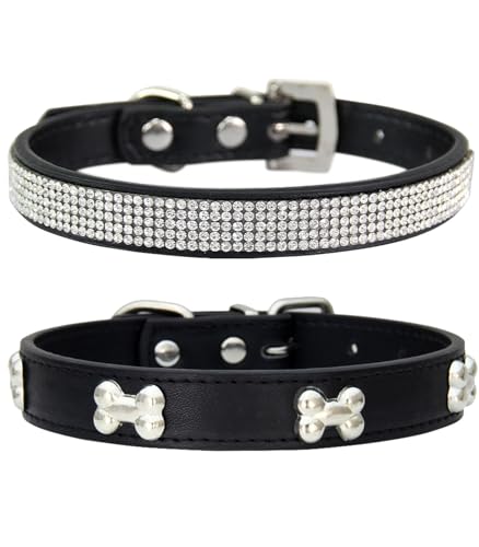 Suiecuor 2 teiliges lederhalsband Hund, hundehalsband Strass welpenhalsband mit Metallknochen Dekoration geeignet für kleine mittelgroße Hunde und Katzen Schwarz S Suiecuor 2 teiliges lederhalsband Hund, hundehalsband Strass welpenhalsband mit Metallknochen Dekoration geeignet für kleine mittelgroße Hunde und Katzen Schwarz S von Suiecuor