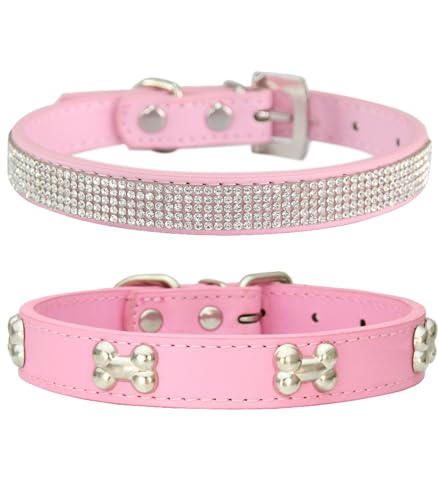 Suiecuor 2 teiliges lederhalsband Hund, hundehalsband Strass welpenhalsband mit Metallknochen Dekoration geeignet für kleine mittelgroße Hunde und Katzen Rosa M Suiecuor 2 teiliges lederhalsband Hund, hundehalsband Strass welpenhalsband mit Metallknochen Dekoration geeignet für kleine mittelgroße Hunde und Katzen Rosa M von Suiecuor