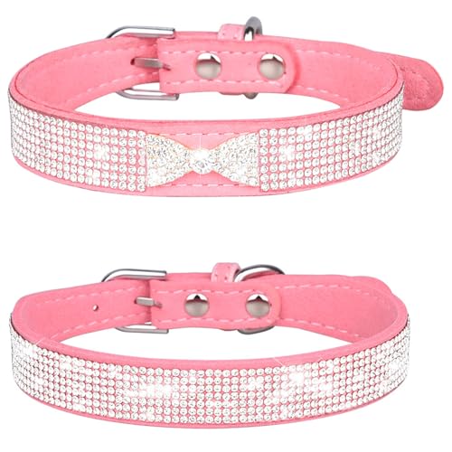 Suiecuor 2 pcs Hundehalsband Strass Katzenhalsband mit glänzender Diamantschleife verstellbares Hundehalsband aus weichem Wildleder geeignet für kleine mittelgroße und große Hunde Rosa XS Suiecuor 2 pcs Hundehalsband Strass Katzenhalsband mit glänzender Diamantschleife verstellbares Hundehalsband aus weichem Wildleder geeignet für kleine mittelgroße und große Hunde Rosa XS von Suiecuor