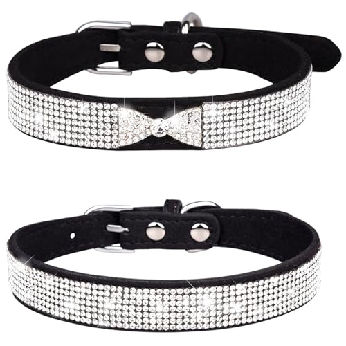 Suiecuor 2 pcs Hundehalsband Strass Katzenhalsband mit glänzender Diamantschleife verstellbares Hundehalsband aus weichem Wildleder geeignet für kleine mittelgroße und große Hunde Schwarz XS Suiecuor 2 pcs Hundehalsband Strass Katzenhalsband mit glänzender Diamantschleife verstellbares Hundehalsband aus weichem Wildleder geeignet für kleine mittelgroße und große Hunde Schwarz XS von Suiecuor