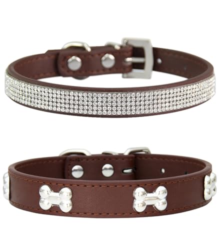 Suiecuor 2 teiliges lederhalsband Hund, hundehalsband Strass welpenhalsband mit Metallknochen Dekoration geeignet für kleine mittelgroße Hunde und Katzen Braun S Suiecuor 2 teiliges lederhalsband Hund, hundehalsband Strass welpenhalsband mit Metallknochen Dekoration geeignet für kleine mittelgroße Hunde und Katzen Braun S von Suiecuor