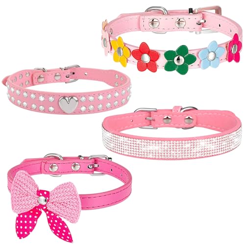 Suiecuor 4 Stück welpenhalsband hundehalsband Strass hundehalsband kleine Hunde mittlere Hunde und Katzen Rosa S von Suiecuor