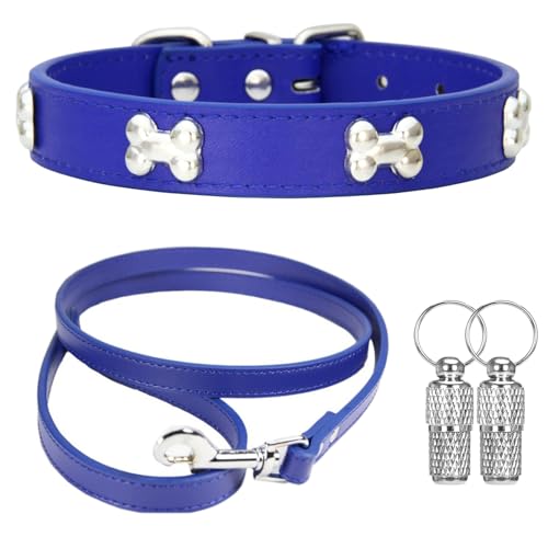 Suiecuor Halsband und Leinenhalsband Lederhalsband Hund Hundehalsband mit Metallknochendekoration Geeignet für kleine mittlere groß Hunde und Katzen Blau M Suiecuor Halsband und Leinenhalsband Lederhalsband Hund Hundehalsband mit Metallknochendekoration Geeignet für kleine mittlere groß Hunde und Katzen Blau M von Suiecuor