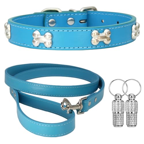 Suiecuor Halsband und Leinenhalsband Lederhalsband Hund Hundehalsband mit Metallknochendekoration Geeignet für kleine mittlere groß Hunde und Katzen Blauer See S Suiecuor Halsband und Leinenhalsband Lederhalsband Hund Hundehalsband mit Metallknochendekoration Geeignet für kleine mittlere groß Hunde und Katzen Blauer See S von Suiecuor