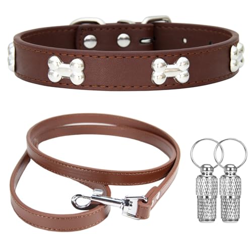 Suiecuor Halsband und Leinenhalsband Lederhalsband Hund Hundehalsband mit Metallknochendekoration Geeignet für kleine mittlere groß Hunde und Katzen Braun M Suiecuor Halsband und Leinenhalsband Lederhalsband Hund Hundehalsband mit Metallknochendekoration Geeignet für kleine mittlere groß Hunde und Katzen Braun M von Suiecuor