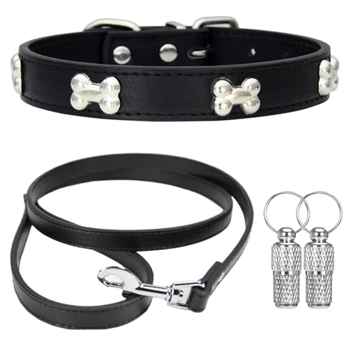 Suiecuor Halsband und Leinenhalsband Lederhalsband Hund Hundehalsband mit Metallknochendekoration Geeignet für kleine mittlere groß Hunde und Katzen Schwarz M Suiecuor Halsband und Leinenhalsband Lederhalsband Hund Hundehalsband mit Metallknochendekoration Geeignet für kleine mittlere groß Hunde und Katzen Schwarz M von Suiecuor