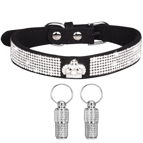 Suiecuor Hundehalsband Kleine Hunde Hundehalsband Strass Glänzende Diamanten Weiches Wildleder Verstellbares Welpenhalsband für Kleine Mittlere Hunde Schwarz S Suiecuor Hundehalsband Kleine Hunde Hundehalsband Strass Glänzende Diamanten Weiches Wildleder Verstellbares Welpenhalsband für Kleine Mittlere Hunde Schwarz S von Suiecuor