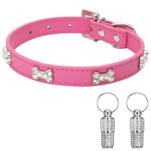Suiecuor Hundehalsband Leder Welpenhalsband mit Knochen Hunde Halsbänder Geeignet für Hunde und Katzen von kleinen mittleren und großen Größen Dunkelrosa XS Suiecuor Hundehalsband Leder Welpenhalsband mit Knochen Hunde Halsbänder Geeignet für Hunde und Katzen von kleinen mittleren und großen Größen Dunkelrosa XS von Suiecuor