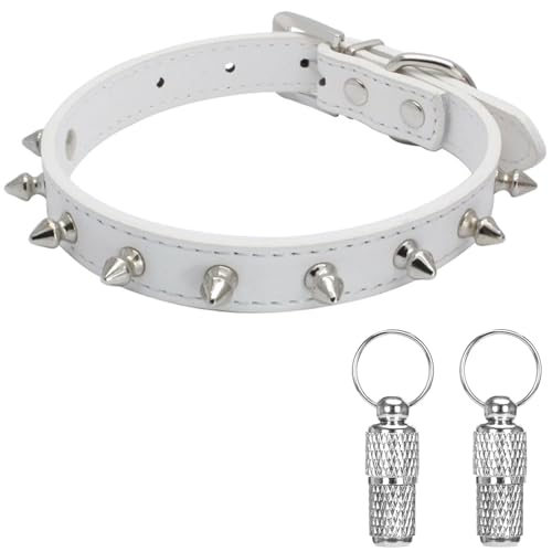 Suiecuor Leder hundehalsband mit Stacheln Bullet Nail Rivet Hunde Halsband geeignet für kleine mittlere und große Hunde und Katzen Weiß XS Suiecuor Leder hundehalsband mit Stacheln Bullet Nail Rivet Hunde Halsband geeignet für kleine mittlere und große Hunde und Katzen Weiß XS von Suiecuor