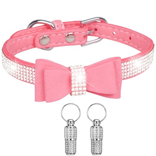 Suiecuor Hundehalsband mit Strasssteinen und Schleife, Hundehalsband mit personalisiertem Anhänger und Anti-Verlust-Tag für Haustiere, Katzen und Welpen Suiecuor Hundehalsband mit Strasssteinen und Schleife, Hundehalsband mit personalisiertem Anhänger und Anti-Verlust-Tag für Haustiere, Katzen und Welpen von Suiecuor