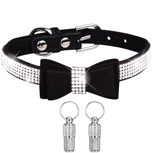 Suiecuor Hundehalsband mit Strasssteinen und Schleife, Hundehalsband mit personalisiertem Anhänger und Anti-Verlust-Tag für Haustiere, Katzen und Welpen Suiecuor Hundehalsband mit Strasssteinen und Schleife, Hundehalsband mit personalisiertem Anhänger und Anti-Verlust-Tag für Haustiere, Katzen und Welpen von Suiecuor