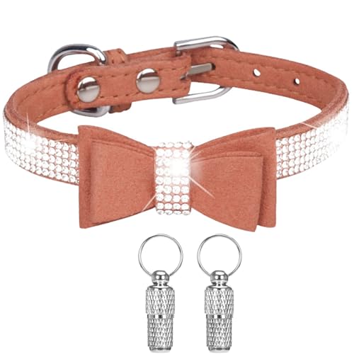 Suiecuor Hundehalsband mit Strasssteinen und Schleife, Hundehalsband mit personalisiertem Anhänger und Anti-Verlust-Tag für Haustiere, Katzen und Welpen Suiecuor Hundehalsband mit Strasssteinen und Schleife, Hundehalsband mit personalisiertem Anhänger und Anti-Verlust-Tag für Haustiere, Katzen und Welpen von Suiecuor