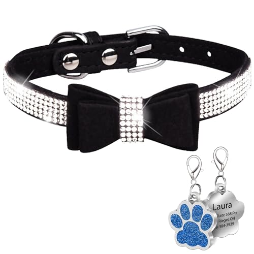 Suiecuor Personalisiertes Hundehalsband mit Strass und Bogen Hundehalsband mit personalisierter Hundemarke geeignet für kleine mittelgroße und große Hunde Suiecuor Personalisiertes Hundehalsband mit Strass und Bogen Hundehalsband mit personalisierter Hundemarke geeignet für kleine mittelgroße und große Hunde von Suiecuor