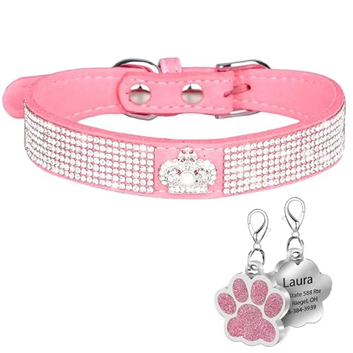 Suiecuor Personalisiertes Hundehalsband mit glänzenden Strasssteinen, verstellbares Hundehalsband aus weichem Wildleder, geeignet für kleine mittelgroße und große Hunde Suiecuor Personalisiertes Hundehalsband mit glänzenden Strasssteinen, verstellbares Hundehalsband aus weichem Wildleder, geeignet für kleine mittelgroße und große Hunde von Suiecuor