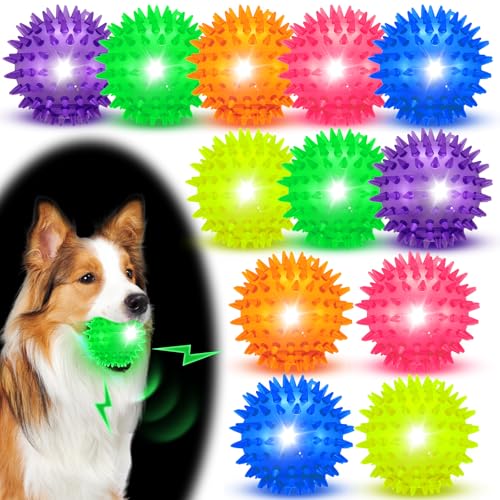 Suilung 12 Stück 6,5 cm leuchtende, quietschende Hundebälle, großes Hundespielzeug, Ball, Kauspielzeug für kleine, mittelgroße und große Haustiere, saubere Zähne, Zahnen von Suilung
