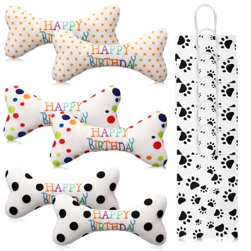 Suilung 12-teiliges Hunde-Geburtstagsparty-Geschenk-Set beinhaltet 6 Stück Hunde-Geburtstagsknochen mit Quietschknochen aus Plüsch mit 6 Haustierpfoten-Geschenktüten für Welpen, Leckerlis Suilung 12-teiliges Hunde-Geburtstagsparty-Geschenk-Set beinhaltet 6 Stück Hunde-Geburtstagsknochen mit Quietschknochen aus Plüsch mit 6 Haustierpfoten-Geschenktüten für Welpen, Leckerlis von Suilung