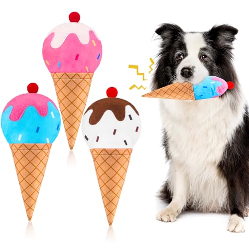 Suilung 3 Stück Eiscreme-Hundespielzeug, quietschendes Plüsch-Hundespielzeug für aggressive Kauer, Welpen, lustiges Welpengeburtstags-Haustierspielzeug, quietschendes Spielgeschenk, lustiges von Suilung