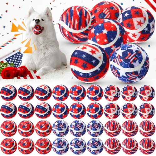 Suilung 36 Stück Independence Day Hundespielzeug, quietschende Tennisbälle, 6,3 cm, interaktives Haustierspielzeug, Ball für kleine, mittelgroße und große Hunde, Plüsch-Kauspielzeug, Zahnreinigung für von Suilung