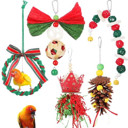 Suilung 5 Stück Weihnachts-Vogelspielzeug für Papageien, Weihnachts-Papageien, Kauspielzeug, hängend, Weihnachtsbaum, Vogelspielzeug, kleines Kauspielzeug für Sittiche, fördert Erkundung, Kauinstinkt, Suilung 5 Stück Weihnachts-Vogelspielzeug für Papageien, Weihnachts-Papageien, Kauspielzeug, hängend, Weihnachtsbaum, Vogelspielzeug, kleines Kauspielzeug für Sittiche, fördert Erkundung, Kauinstinkt, von Suilung