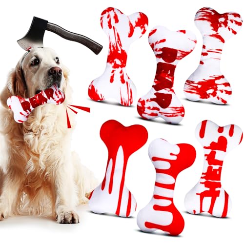 Suilung Halloween-Hundespielzeug, quietschend, weich, mit Baumwolle gefüllt, lustig, quietschend, niedlich, Kauspielzeug für Hunde, Plüschknochen für kleine und mittelgroße Hunde (rotes Halloween) von Suilung
