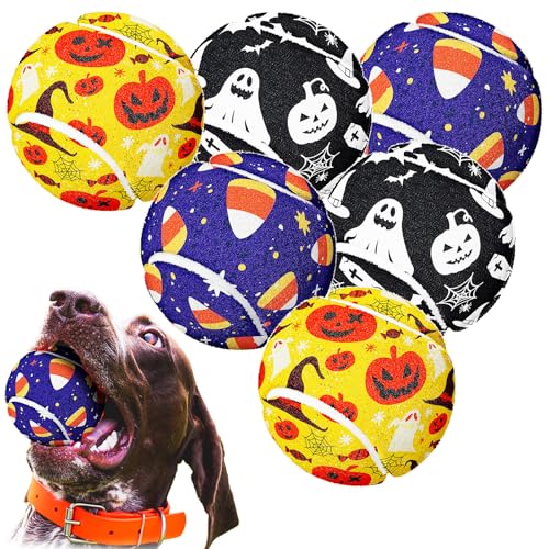 Suilung Halloween-Tennisball für Hunde, 6,3 cm, Kauspielzeug, Kürbis-Geist, Tennisball für große, mittelgroße und kleine Hunde, aggressives Training, Fangen von Suilung