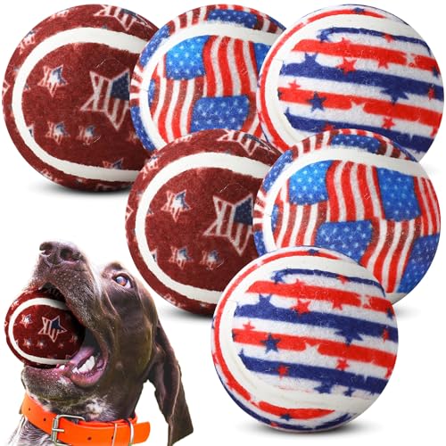 Suilung Hunde-Tennisball zum 4. Juli, 6,3 cm, Unabhängigkeitstag, Kauspielzeug, USA-Flagge, Tennisball für große, mittelgroße und kleine Hunde, aggressives Training, Fangen Suilung Hunde-Tennisball zum 4. Juli, 6,3 cm, Unabhängigkeitstag, Kauspielzeug, USA-Flagge, Tennisball für große, mittelgroße und kleine Hunde, aggressives Training, Fangen von Suilung