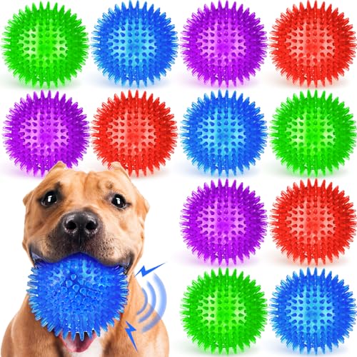 Suilung Quietschende Hundebälle für mittelgroße und große Hunde, große stachelige Bälle für aggressive Kauer, Haustiertraining, saubere Zähne, Outdoor, 4 Farben, 12 Stück von Suilung