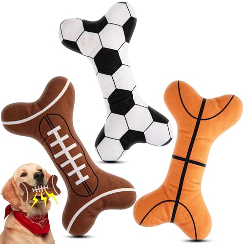 Suilung Quietschendes Knochenspielzeug für Hunde, Fußball, Basketball, Fußball, Plüschknochen, Spielzeug mit Quietscher, Geschenk für kleine bis große Hunde, niedliche Knochenform, interaktives Suilung Quietschendes Knochenspielzeug für Hunde, Fußball, Basketball, Fußball, Plüschknochen, Spielzeug mit Quietscher, Geschenk für kleine bis große Hunde, niedliche Knochenform, interaktives von Suilung