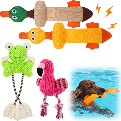 Suilung Schwimmendes Hundespielzeug für Hunde, niedlicher Flamingo-Frosch, langlebig, Plüsch-Kauspielzeug für kleine, mittelgroße und große Hunderassen, Dock-Tauchen und Apportiertraining, 4 Stück Suilung Schwimmendes Hundespielzeug für Hunde, niedlicher Flamingo-Frosch, langlebig, Plüsch-Kauspielzeug für kleine, mittelgroße und große Hunderassen, Dock-Tauchen und Apportiertraining, 4 Stück von Suilung